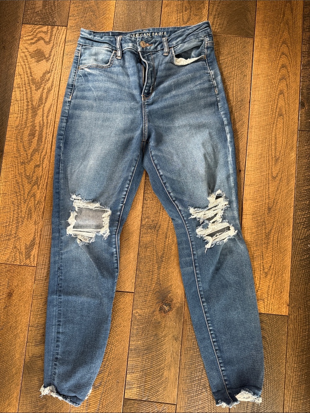 American Eagle Outfitters Distressed High-Rise Skinny Jeans - Blue